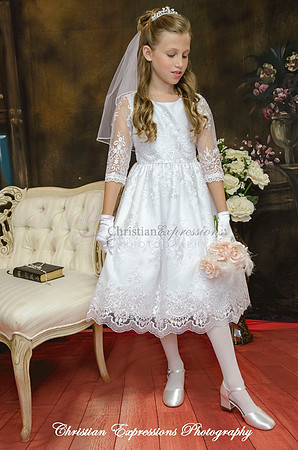 Lace First Communion Dress with Three Quarter Sleeves