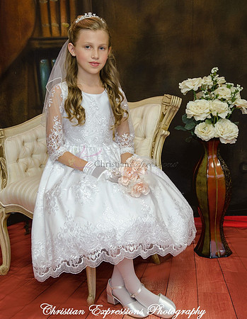 Lace First Communion Dress with Three Quarter Sleeves