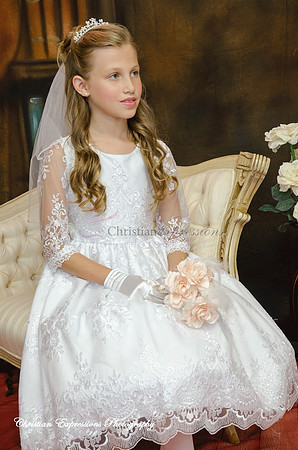 Lace First Communion Dress with Three Quarter Sleeves